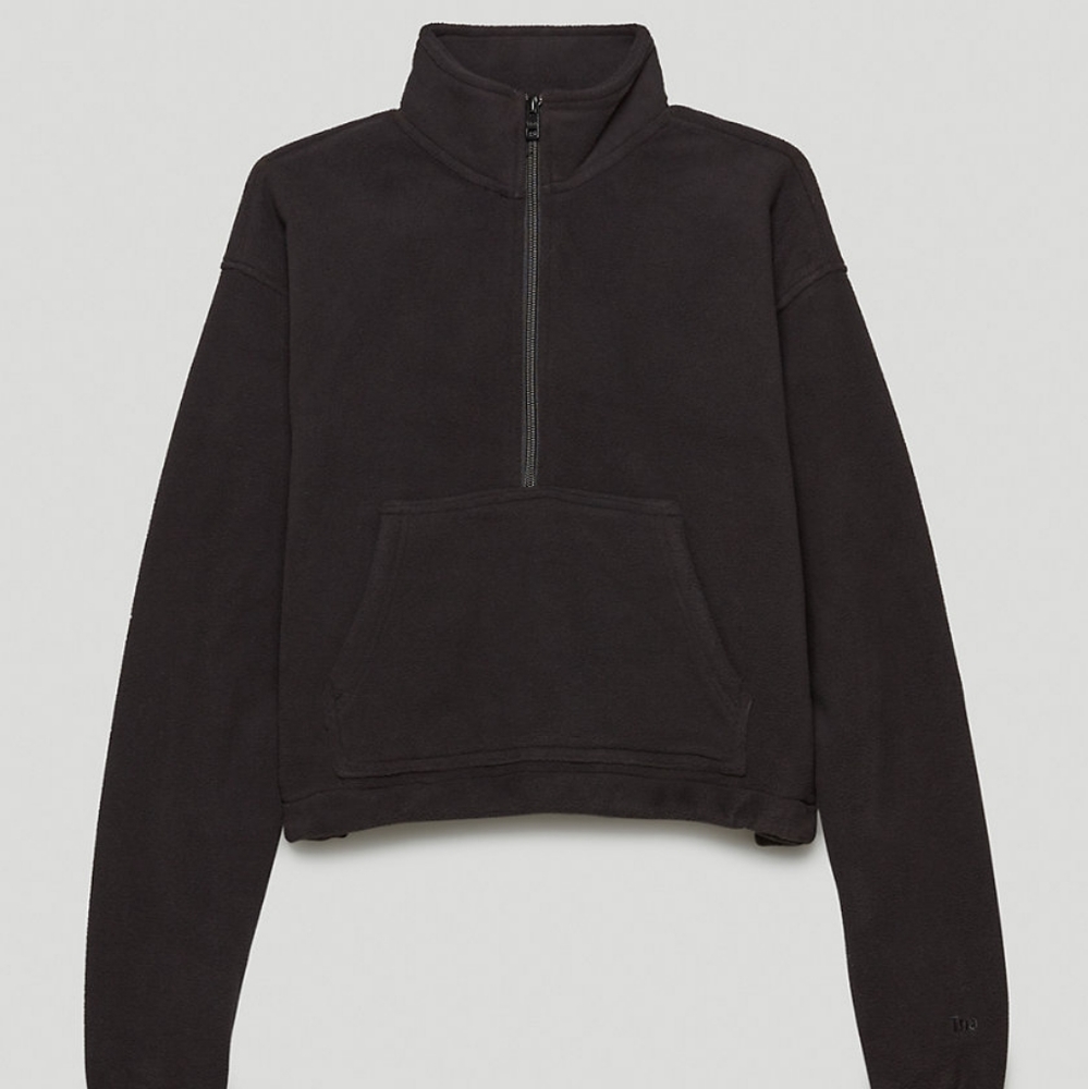 Aritzia TNA Polar Half Zip Fleece Sweater Black Size XS Cropped